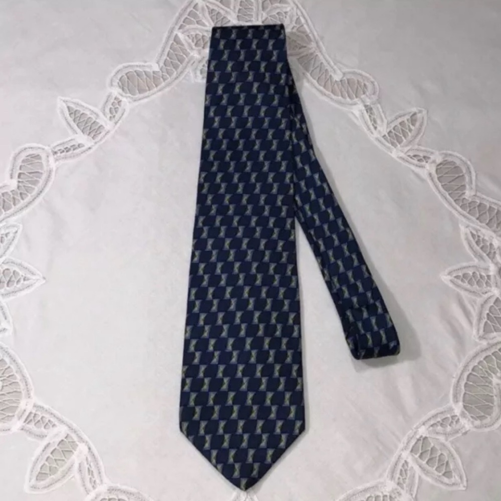 ALFANI 100% Silk Tie Blue Green Geometric Pattern 58” x 4” Office Professional - Picture 3 of 6